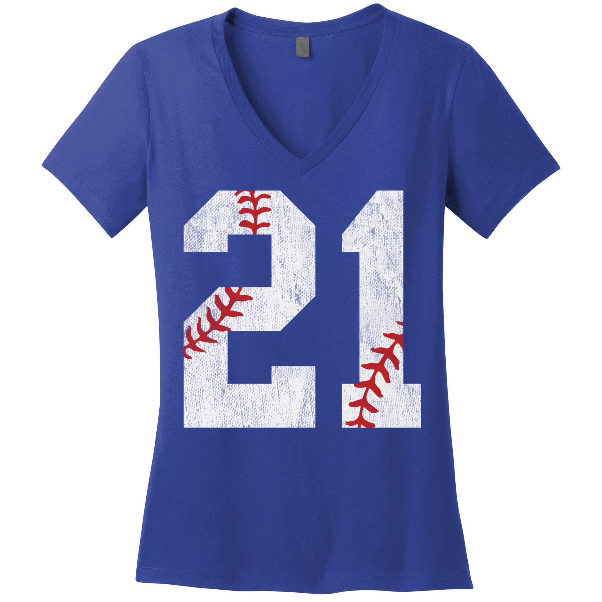 Number #21 Vintage 21st Birthday Baseball Lover 21 Years Old Gift Women's V-Neck T-Shirt