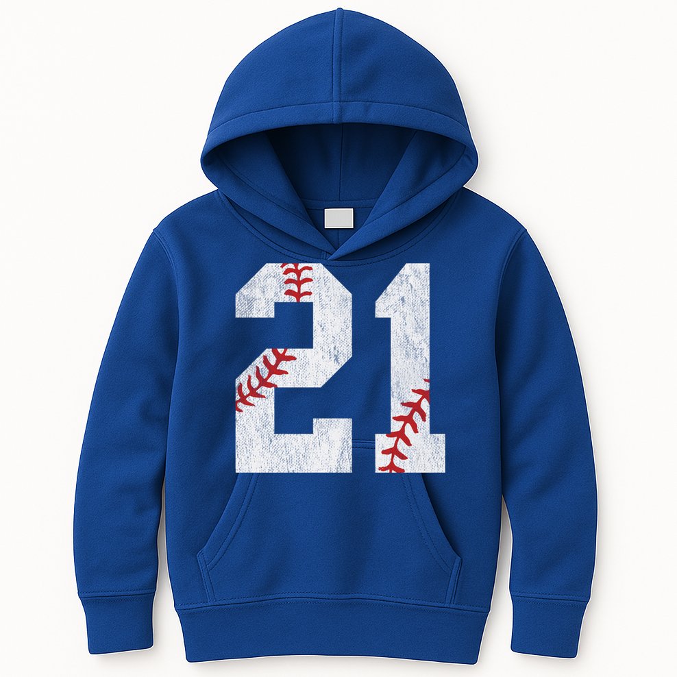 Number #21 Vintage 21st Birthday Baseball Lover 21 Years Old Gift Kids Hoodie