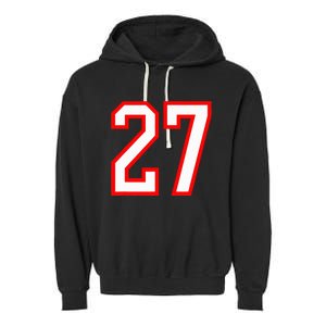 Number 27 White Red Sport Varsity Number 27 Garment-Dyed Fleece Hoodie