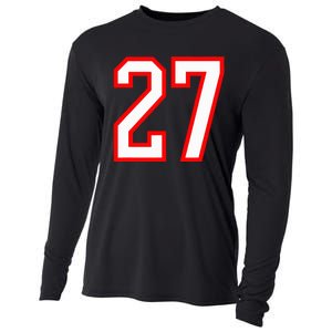 Number 27 White Red Sport Varsity Number 27 Cooling Performance Long Sleeve Crew