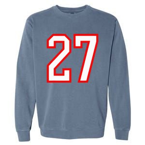 Number 27 White Red Sport Varsity Number 27 Garment-Dyed Sweatshirt