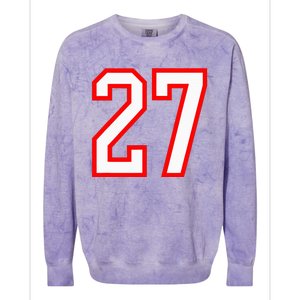 Number 27 White Red Sport Varsity Number 27 Colorblast Crewneck Sweatshirt