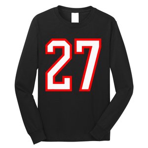 Number 27 White Red Sport Varsity Number 27 Long Sleeve Shirt