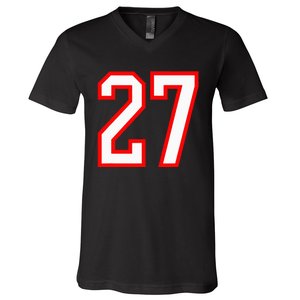 Number 27 White Red Sport Varsity Number 27 V-Neck T-Shirt