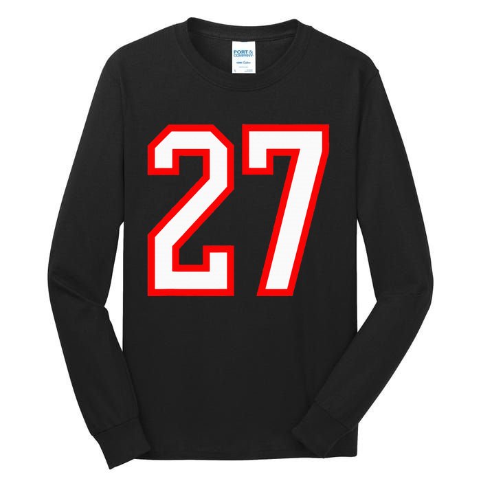 Number 27 White Red Sport Varsity Number 27 Tall Long Sleeve T-Shirt