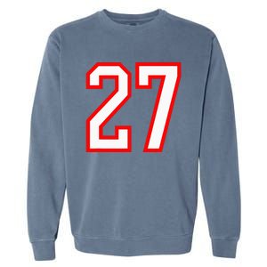 Number 27 White Red Sport Varsity Number 27 Garment-Dyed Sweatshirt