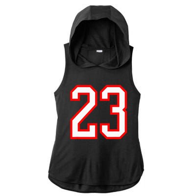 Number 23 White Red Sports Jersey Birthday Lucky Number 23 Ladies PosiCharge Tri-Blend Wicking Draft Hoodie Tank