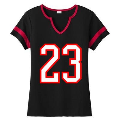 Number 23 White Red Sports Jersey Birthday Lucky Number 23 Ladies Halftime Notch Neck Tee