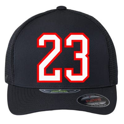 Number 23 White Red Sports Jersey Birthday Lucky Number 23 Flexfit Unipanel Trucker Cap