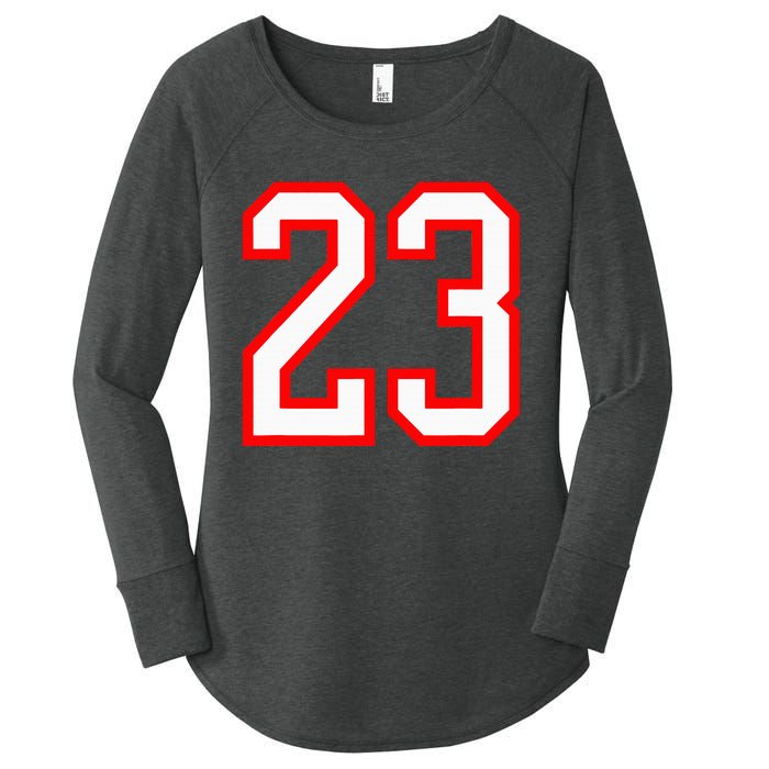 Number 23 White Red Sports Jersey Birthday Lucky Number 23 Women's Perfect Tri Tunic Long Sleeve Shirt