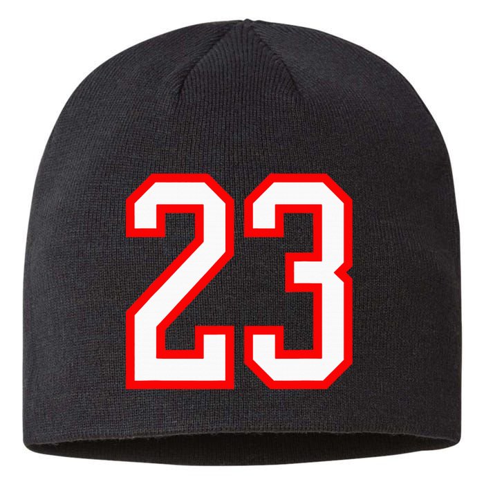 Number 23 White Red Sports Jersey Birthday Lucky Number 23 Sustainable Beanie