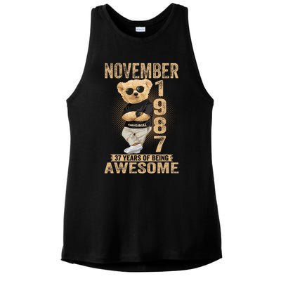 November 37th Birthday 1987 Awesome Teddy Bear Ladies PosiCharge Tri-Blend Wicking Tank