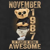 November 37th Birthday 1987 Awesome Teddy Bear 7 Panel Mesh Trucker Snapback Hat