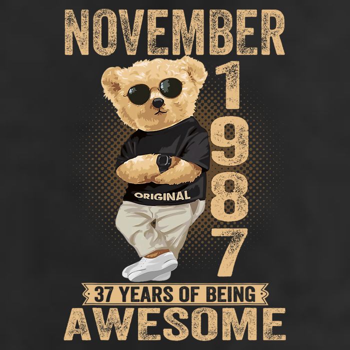 November 37th Birthday 1987 Awesome Teddy Bear 7 Panel Mesh Trucker Snapback Hat