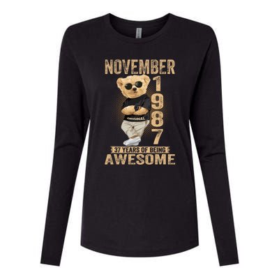 November 37th Birthday 1987 Awesome Teddy Bear Womens Cotton Relaxed Long Sleeve T-Shirt