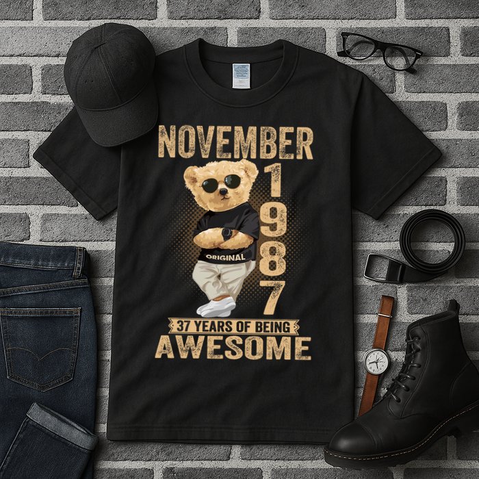 November 37th Birthday 1987 Awesome Teddy Bear Tall T-Shirt
