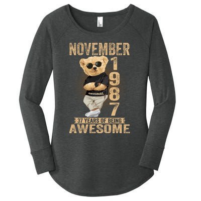 November 37th Birthday 1987 Awesome Teddy Bear Women's Perfect Tri Tunic Long Sleeve Shirt