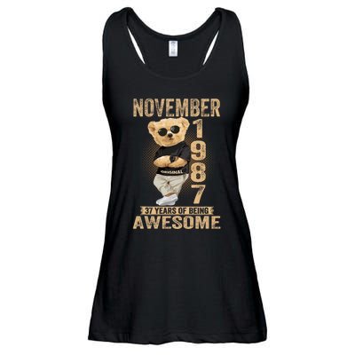 November 37th Birthday 1987 Awesome Teddy Bear Ladies Essential Flowy Tank