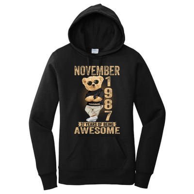 November 37th Birthday 1987 Awesome Teddy Bear Women's Pullover Hoodie