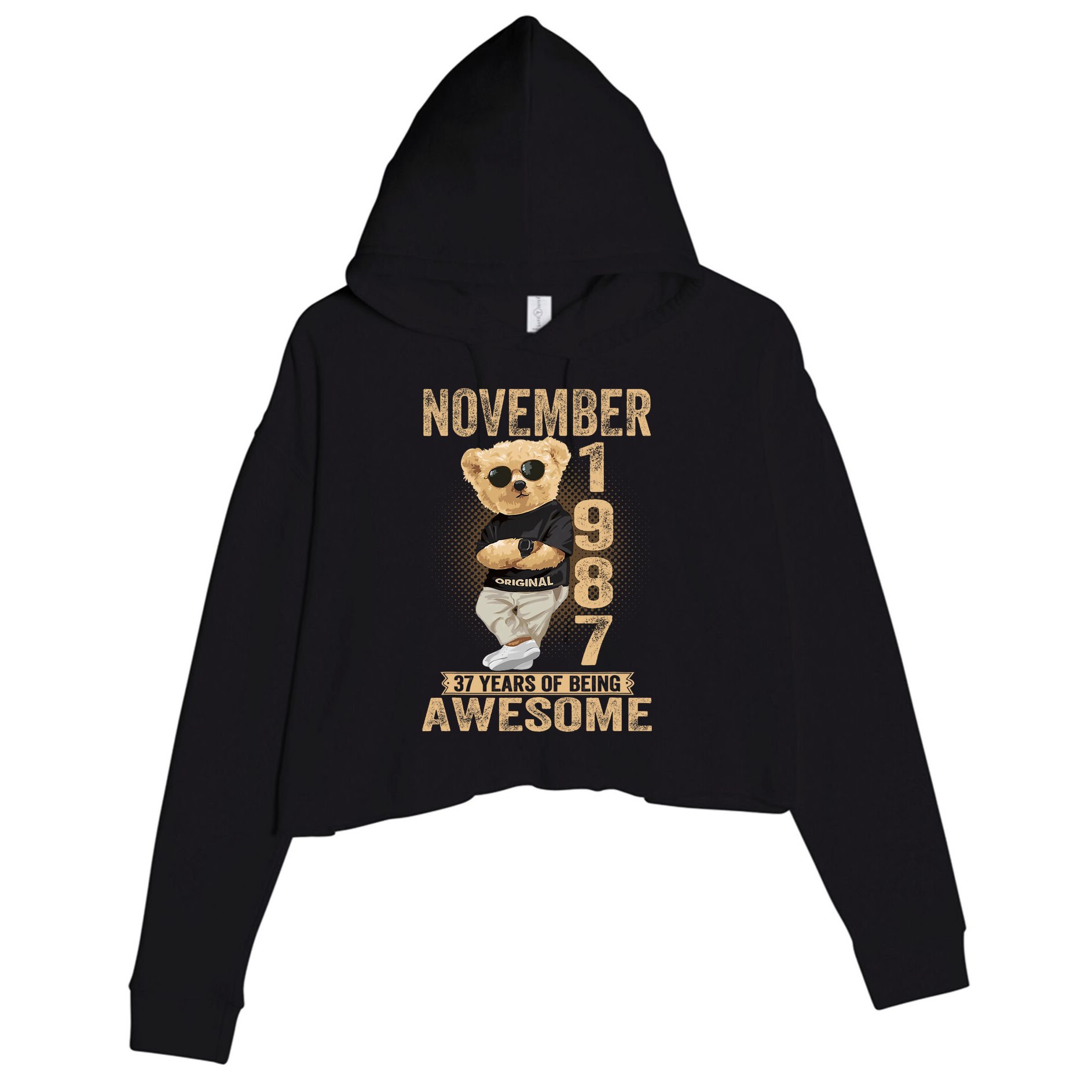 November 37th Birthday 1987 Awesome Teddy Bear Crop Fleece Hoodie