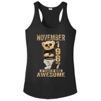 November 37th Birthday 1987 Awesome Teddy Bear Ladies PosiCharge Competitor Racerback Tank