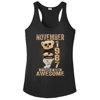 November 37th Birthday 1987 Awesome Teddy Bear Ladies PosiCharge Competitor Racerback Tank