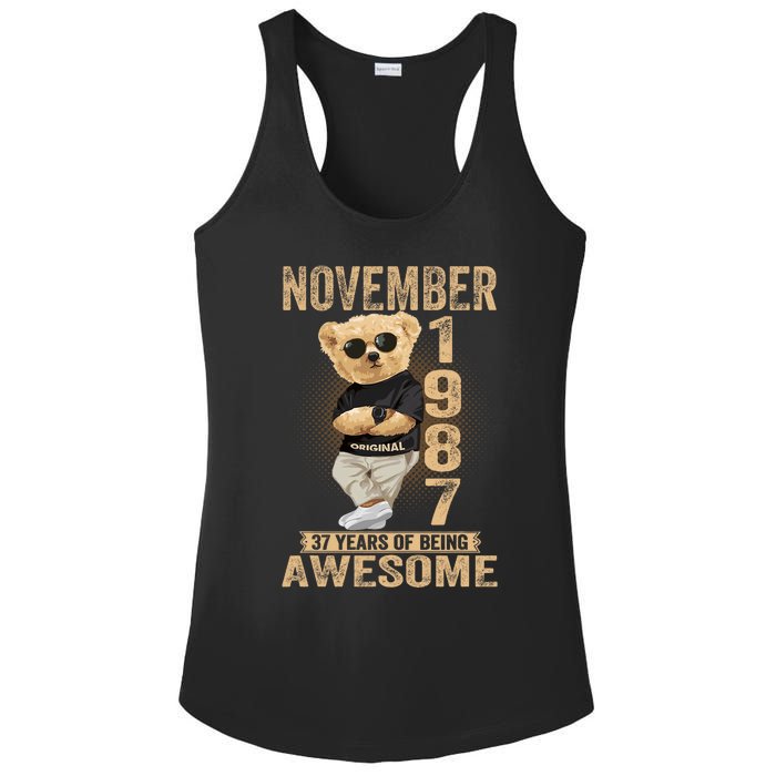 November 37th Birthday 1987 Awesome Teddy Bear Ladies PosiCharge Competitor Racerback Tank