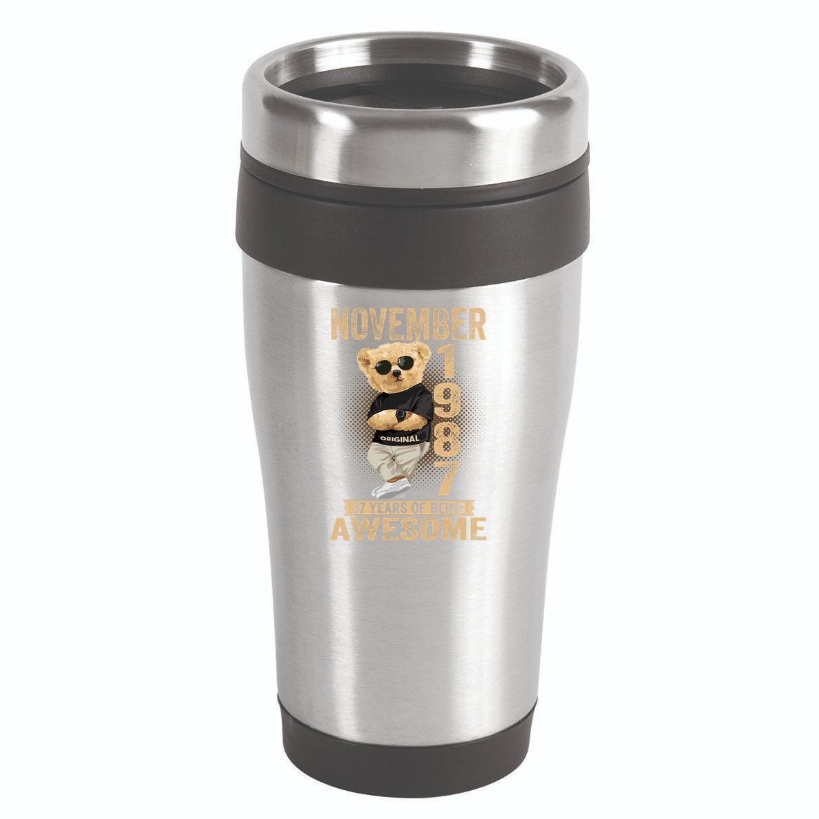 November 37th Birthday 1987 Awesome Teddy Bear 16oz Travel Tumbler