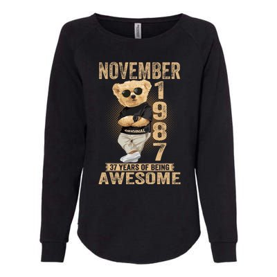 November 37th Birthday 1987 Awesome Teddy Bear Womens California Wash Sweatshirt