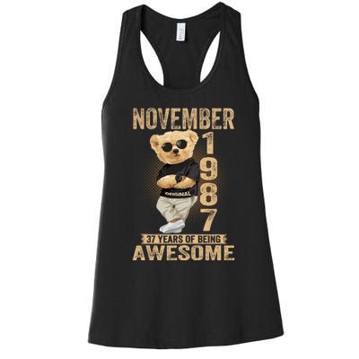 November 37th Birthday 1987 Awesome Teddy Bear Women's Racerback Tank