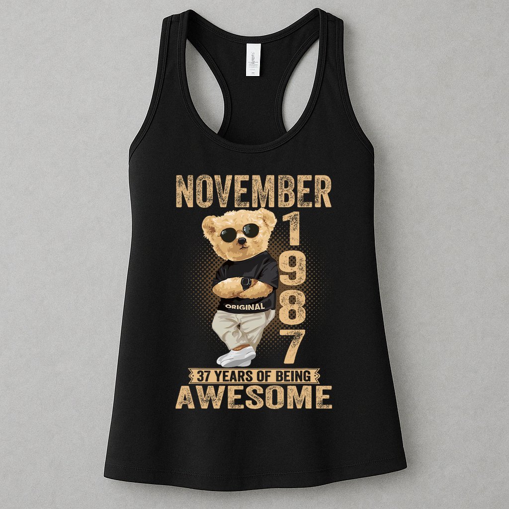 November 37th Birthday 1987 Awesome Teddy Bear Womens Tank Top
