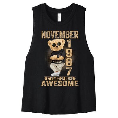 November 37th Birthday 1987 Awesome Teddy Bear Women's Racerback Cropped Tank