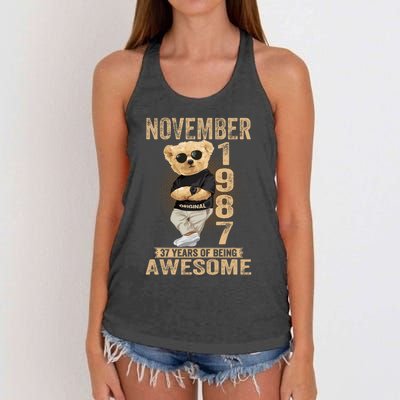 November 37th Birthday 1987 Awesome Teddy Bear Women's Knotted Racerback Tank