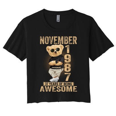 November 37th Birthday 1987 Awesome Teddy Bear Women's Crop Top Tee