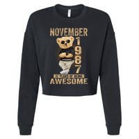 November 37th Birthday 1987 Awesome Teddy Bear Cropped Pullover Crew