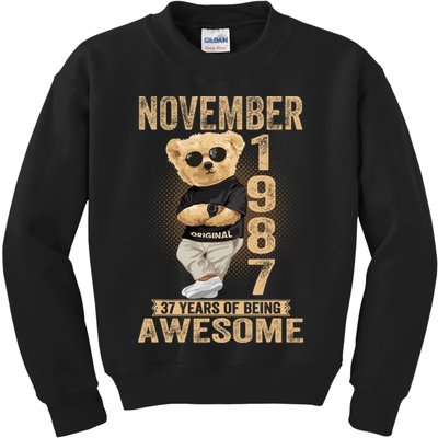 November 37th Birthday 1987 Awesome Teddy Bear Kids Sweatshirt