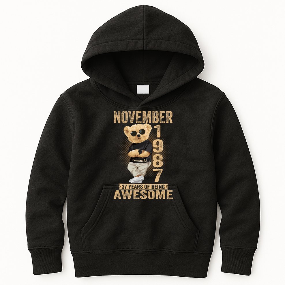 November 37th Birthday 1987 Awesome Teddy Bear Kids Hoodie