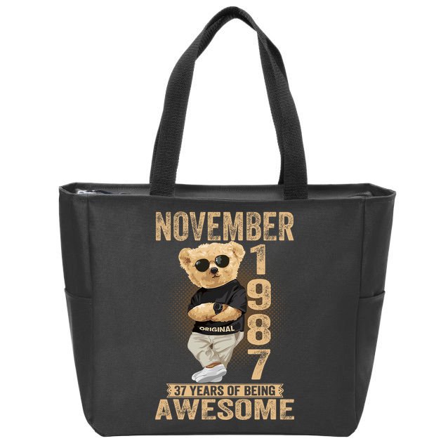 November 37th Birthday 1987 Awesome Teddy Bear Zip Tote Bag