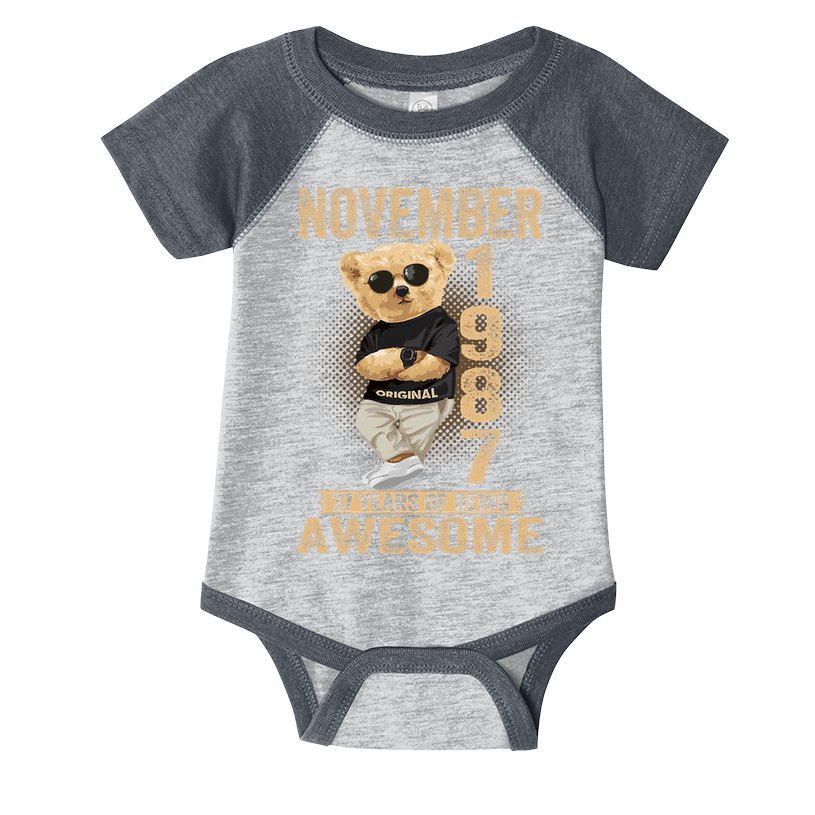 November 37th Birthday 1987 Awesome Teddy Bear Infant Baby Jersey Bodysuit