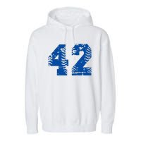 Number 42 Baseball Blue Garment-Dyed Fleece Hoodie