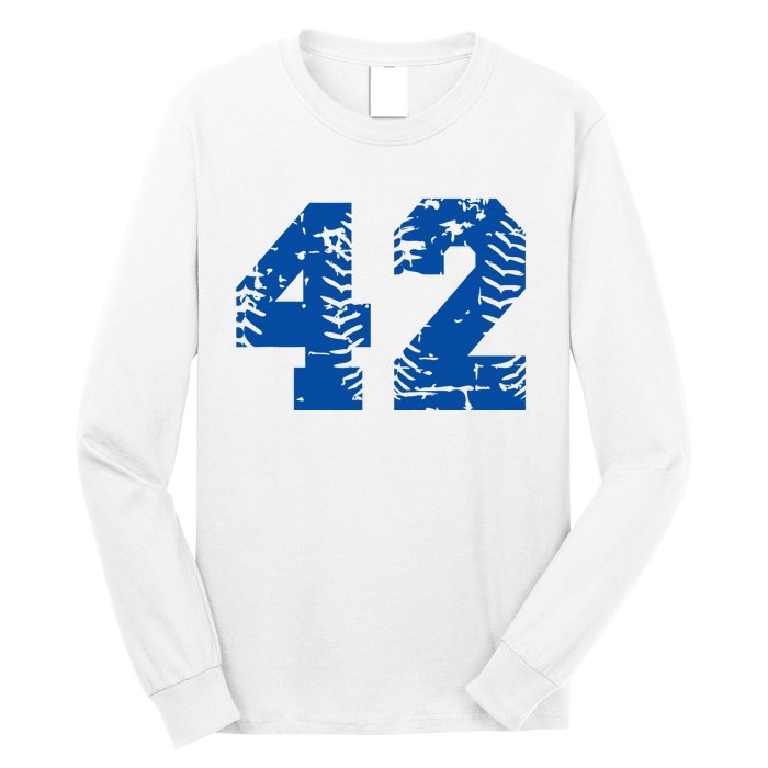 Number 42 Baseball Blue Long Sleeve Shirt