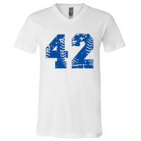 Number 42 Baseball Blue V-Neck T-Shirt