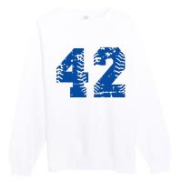 Number 42 Baseball Blue Premium Crewneck Sweatshirt