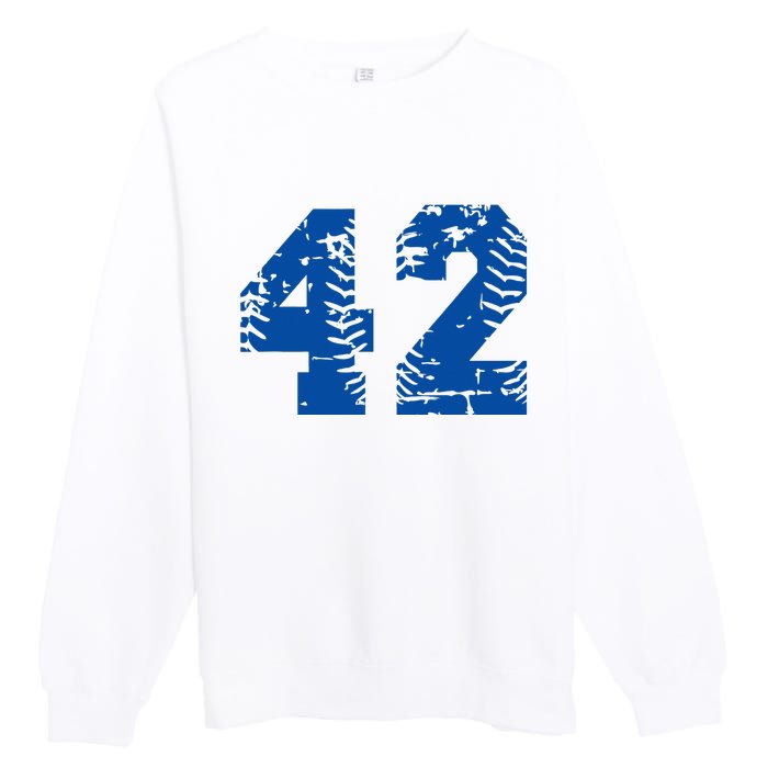 Number 42 Baseball Blue Premium Crewneck Sweatshirt