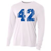 Number 42 Baseball Blue Cooling Performance Long Sleeve Crew