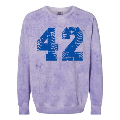 Number 42 Baseball Blue Vintage Number Colorblast Crewneck Sweatshirt