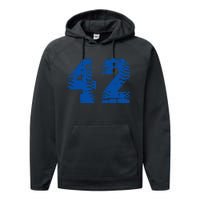 Number 42 Baseball Blue Vintage Number Performance Fleece Hoodie