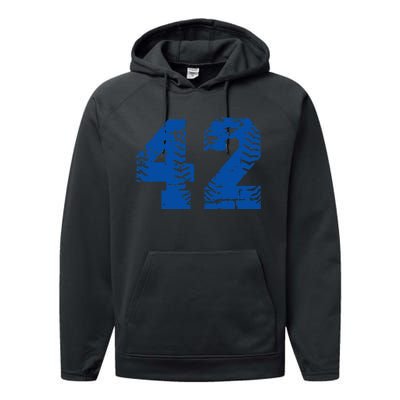 Number 42 Baseball Blue Vintage Number Performance Fleece Hoodie