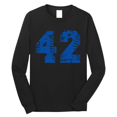 Number 42 Baseball Blue Vintage Number Long Sleeve Shirt