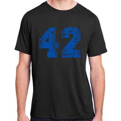 Number 42 Baseball Blue Vintage Number Adult ChromaSoft Performance T-Shirt